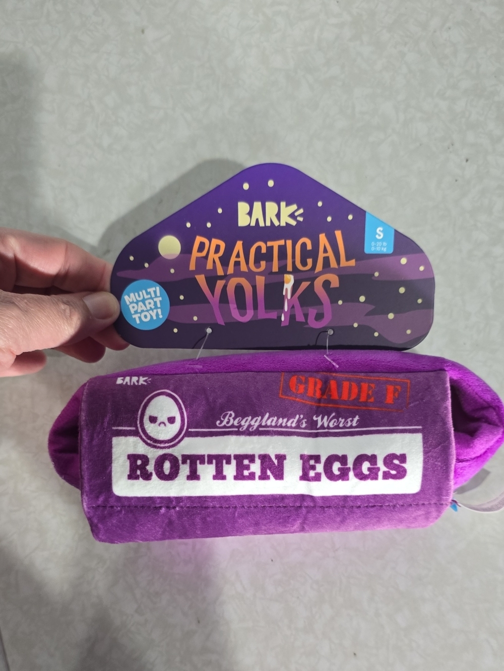 Bark Practical Yolks Rotten Eggs Plush Dog Toy Purple NWT Size Small 0-20 Pounds